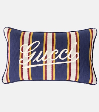 Logo striped cotton cushion | Gucci