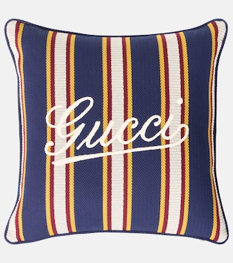Logo striped cotton cushion | Gucci